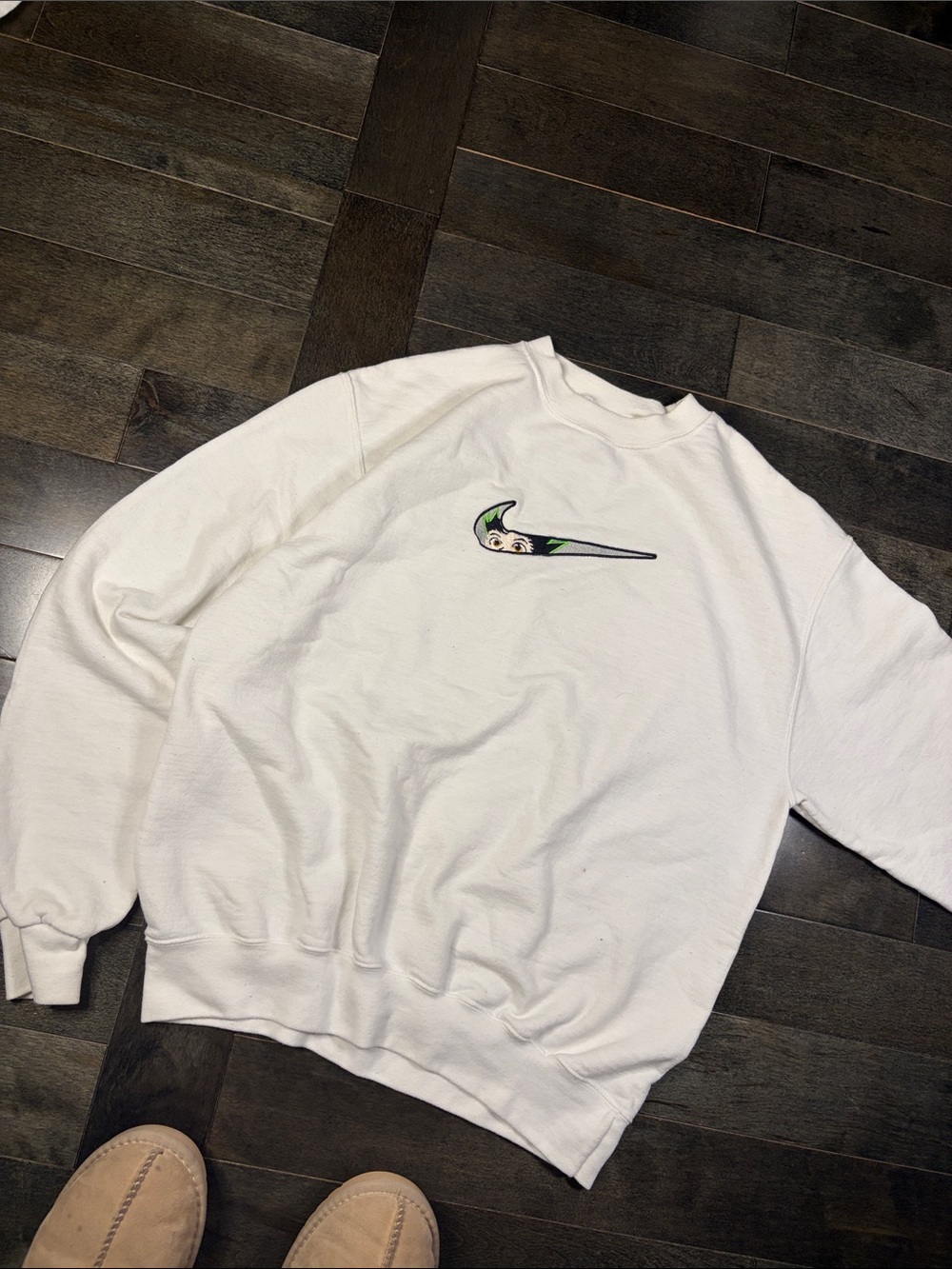 Champion x Nike Wizard Swoosh Embroidered Crewneck Sweatshirt White Medium Y2K